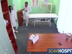 Damn hot brunette trainee gets trained by doctors big cock pounding her pussy