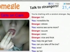 Blonde girl plays with her tits and pussy on omegle for a stranger