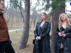Two Exhibitionist Girls Showed Off Their Hot Bodies And Seduced A Passing Stranger