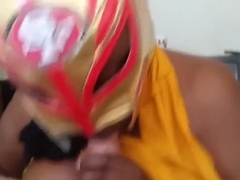 Masked Ebony BBW Milf Gives Me Blowjob w/Facial
