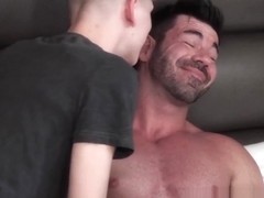 Pale twink lovemaking with beefy stepdaddy in pronebone