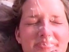 Her hawt face showered with cum