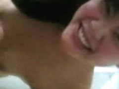 Smiling Asian cutie gives a nice handjob and blowjob