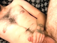 Hairy young gay masturbation before big dick cumshot