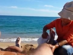 Older Asian Bitch Massages A Guy's Hairy Legs Admiring His Big Cock