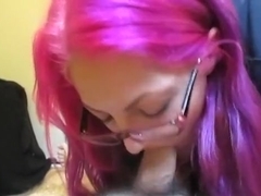 Emo nerd with purple hair sucks cock pov
