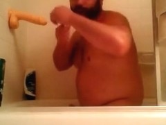 Bearcubwoof shower jerk-off with a dildo