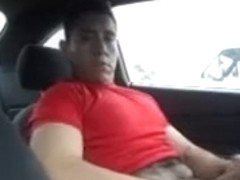 Hairy Latino bud jacks off in his car