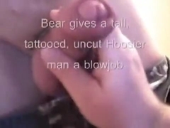 Bear gives tattooed uncut Hoosier fella a oral-sex