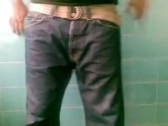 Pissing and jerkin off in darksome blue sagging Carhartt jeans