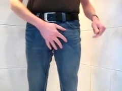 jeans urinate double cum piercing shower