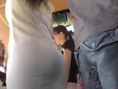 Upskirt Tight White Sheer Thong On Bus