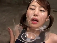 Adorable Japanese chicks getting their faces sprayed with hot semen