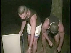 Blonde Brazilian Tranny rammed by 2 guys