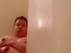 Chubby boy pisses and cums