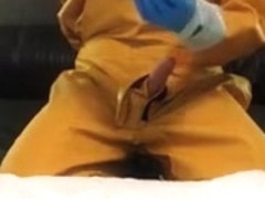 Cum in PVC Fellow Cotten Rainsuit with PP