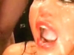 Girl swallow a lot of cum