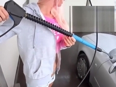 skinny blonde at the car wash quickie
