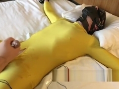 Big dick bound tortured vibrated to cum in yellow