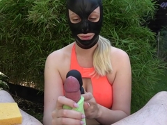 Outdoor Bondage Femdom Handjob Cumshot with Vibrator and Sponges - UNIQUE