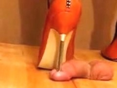 High Heel Cock and Ball trample Orange Metal