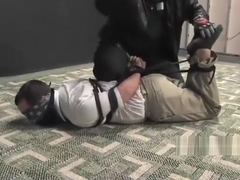 BG Rex blindfolded gagged and hogtied ( with some tickling).