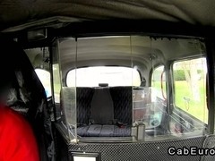 British amateur gives blowjob in fake taxi