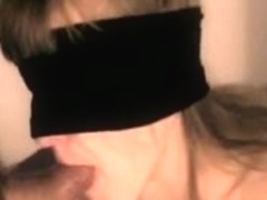 non-professional blindfolded golden-haired oral-stimulation