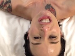 Tatted Up Oiled Milf Gets Her Pussy Fucked And Huge Tits Cummed All Over