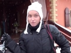 Babe Kathia Nobili gets filmed on snow