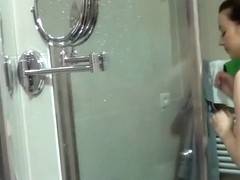 Sweet lady handjob in the shower