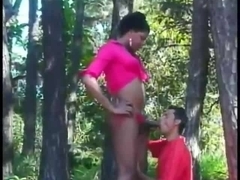 Mutual interracial blowjob outdoors