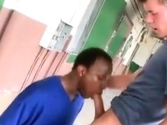 Hot public interracial blowjob
