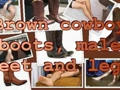 brown cowboy boots, male feet and legs