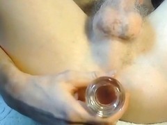 Ribbed crystal dildo in my ass - including big handle end