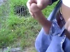 Big cock masturbation in public