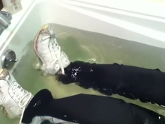 wearing shox in the tub