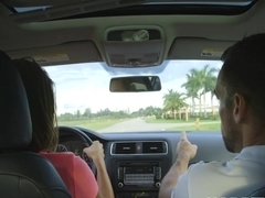 Teen learning to handle the stiff stick in her mouth