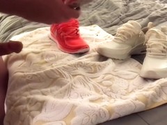 Quick hard fuck and cum wifeâ€™s nike Theaâ€™s and frees