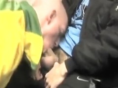 Hot lads in ultimate tram blowjob