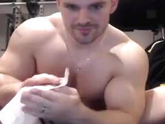 muscle stud jerks off with toys