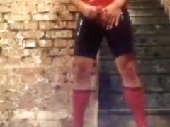 Jerk off in shiny soccer rubber (1)