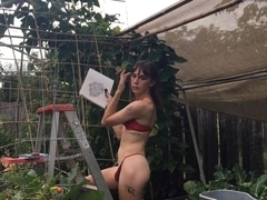 SEXY TGIRL DRAWS IN LINGERIE OUTSIDE!