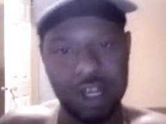 fat black cock splits and jerks off with banana