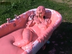 girl bath in slime with clothes