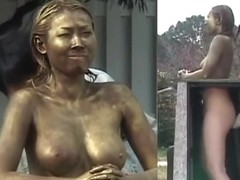 Golden fake statue fuck in public