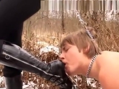Russian Outdoor Ballbusting in the Snow