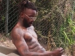 Deaf BBC Jerking Huge Cock Outdoor Session