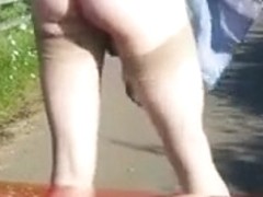 Crossdresser flashing in the countryside