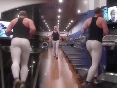 Guy in white spandex at the gym